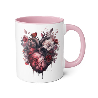 Pink heart 11 0z two tone ceramic mug
