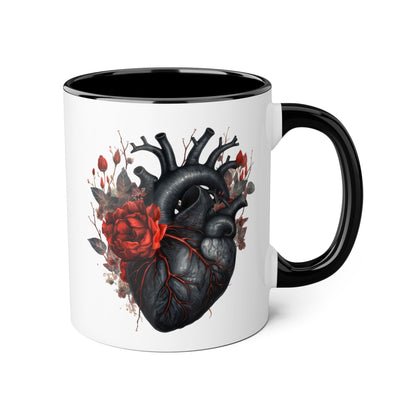Red rose heart 11 0z two tone ceramic mug