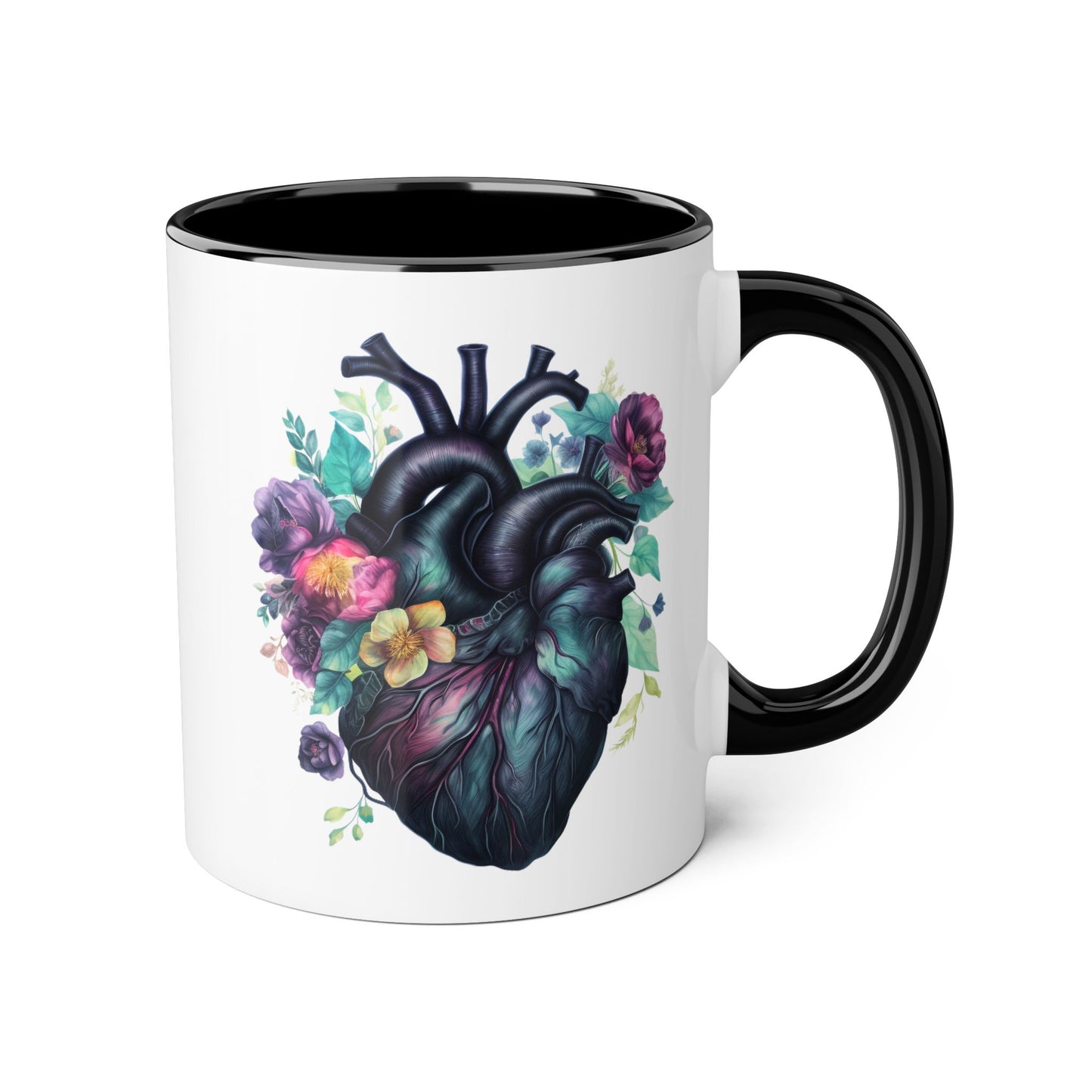 Blue floral heart 11 0z two tone ceramic mug