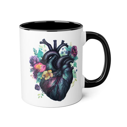 Blue floral heart 11 0z two tone ceramic mug