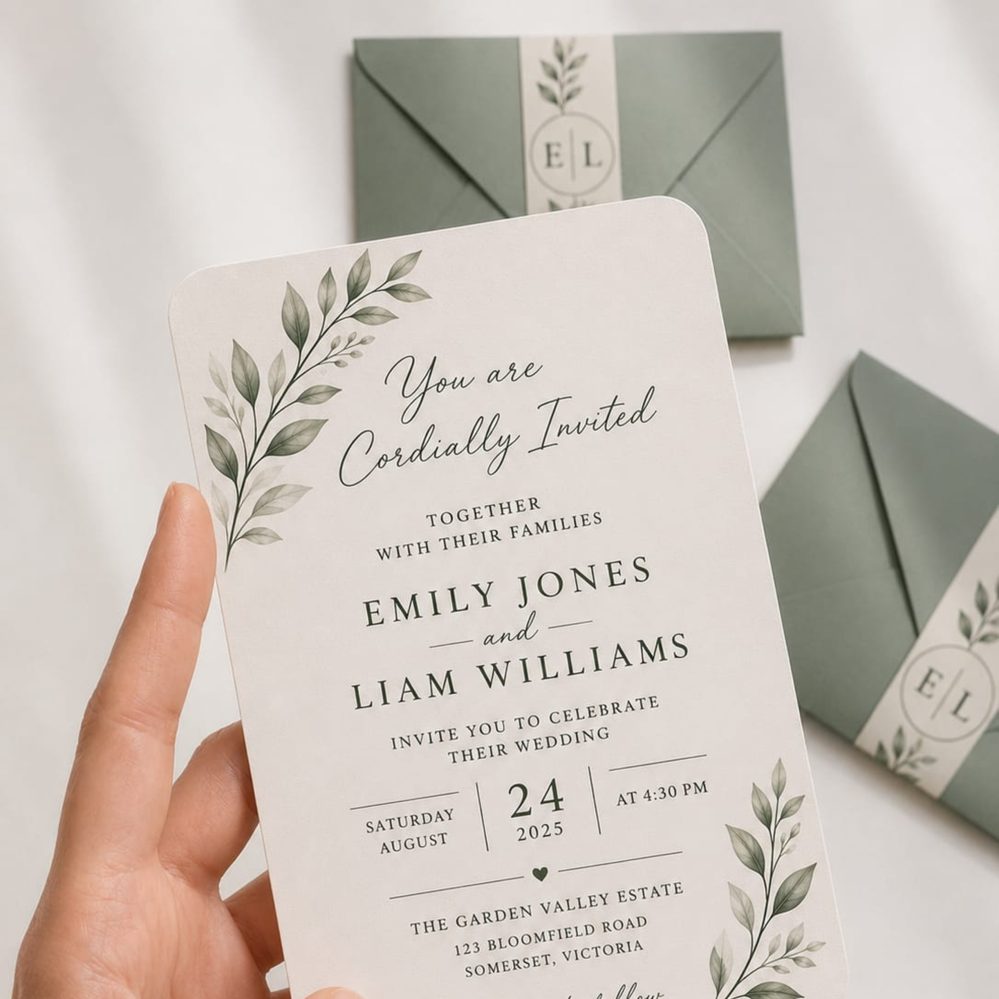 Minimal Botanical Wedding Invitation.