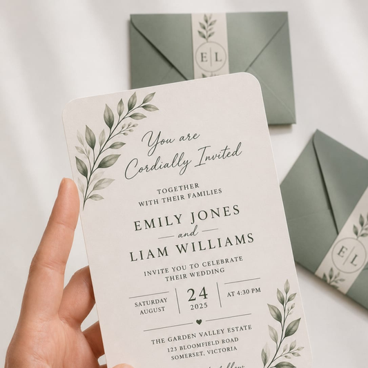 Minimal Botanical Wedding Invitation.