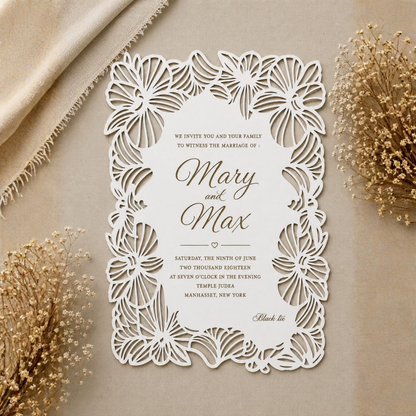 Wooden Laser-Cut Wedding Invitation.