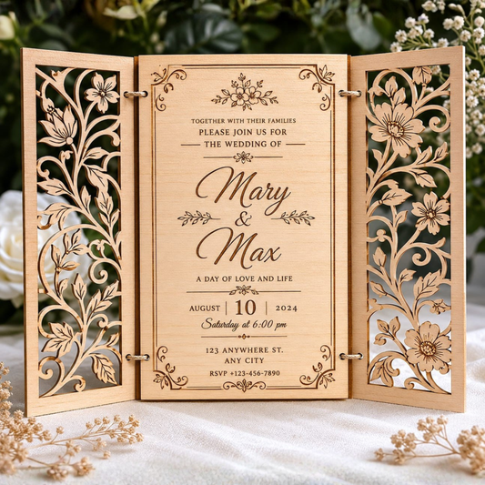 Wooden Folding Wedding Invitation.