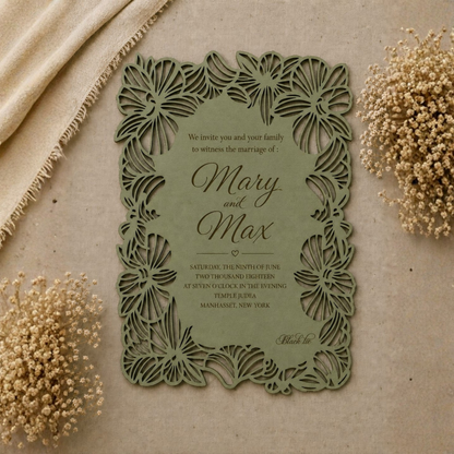Wooden Laser-Cut Wedding Invitation.
