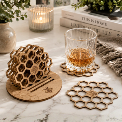 Laser Cut MDF Honeycomb Coaster Set.