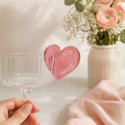 Personalized Mirror Perspex Heart Glass Charm.