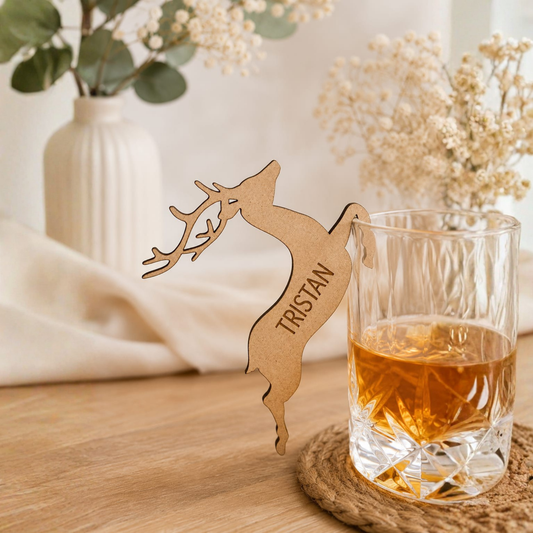 Personalised MDF Deer Glass Charm.