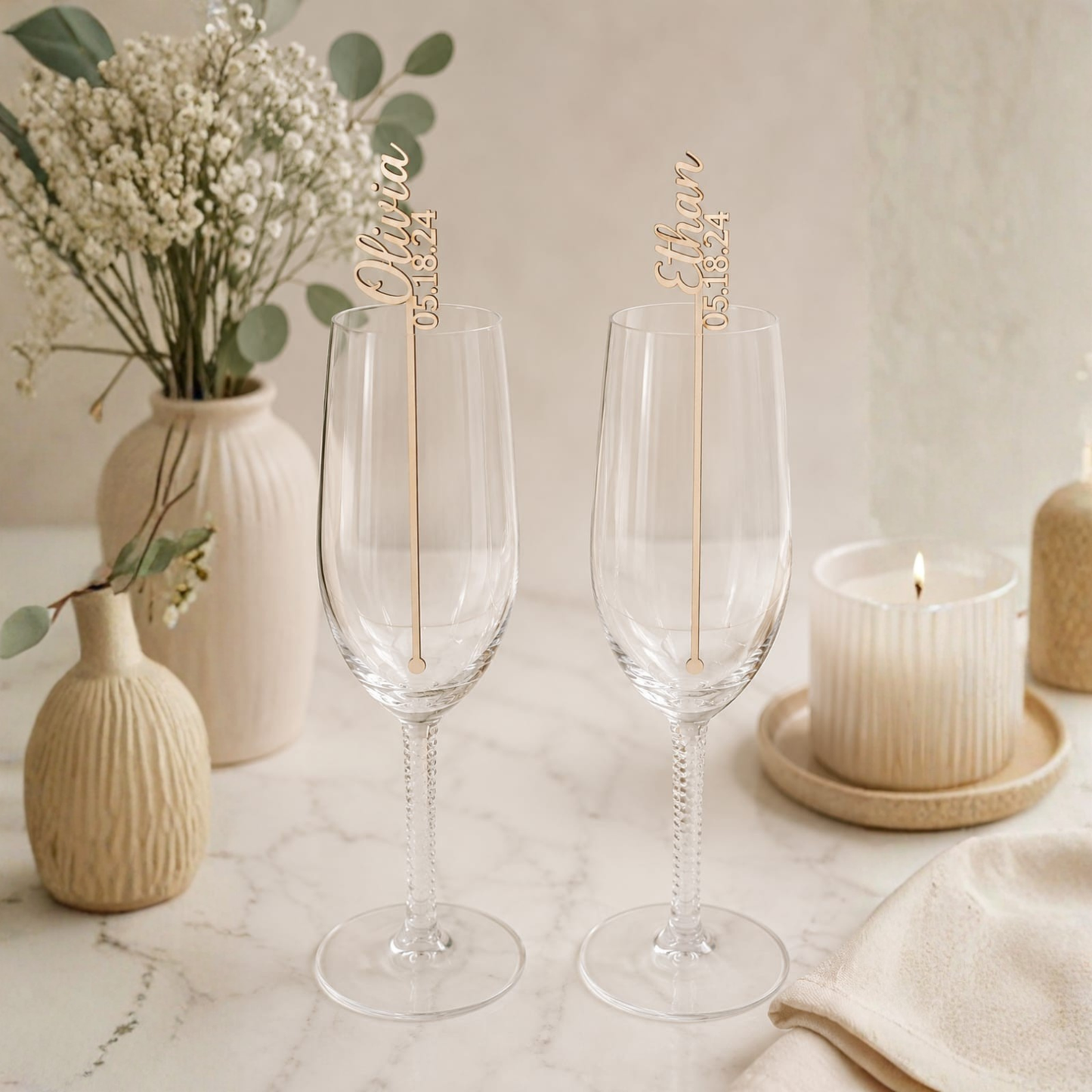 Personalized MDF Champagne Glass Stirrer / Drink Marker.