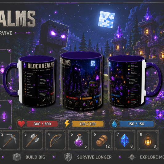 "Block realms" two tone gaming mug.