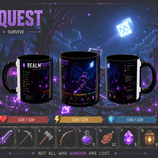 "Realm quest" two tone gaming mug.