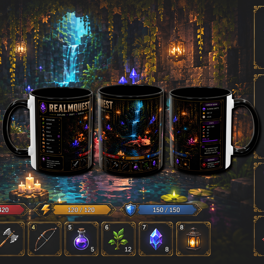 "Realm quest" two tone gaming mug.