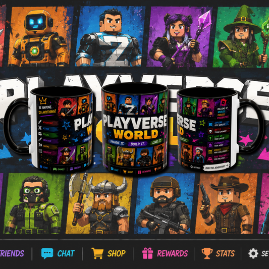 "Play verse world" two tone gaming mug.