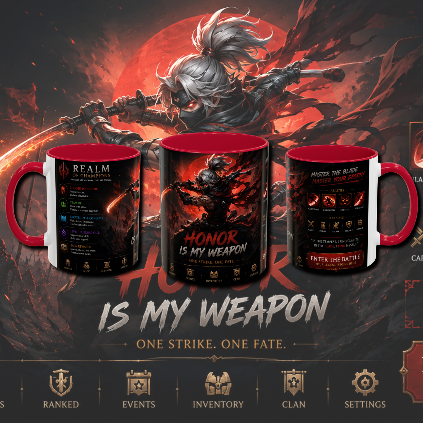 "Realm of champions" two tone gaming mugs.