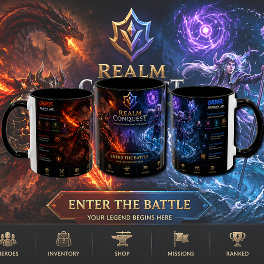 "Realm conquest" two tone gaming mug.