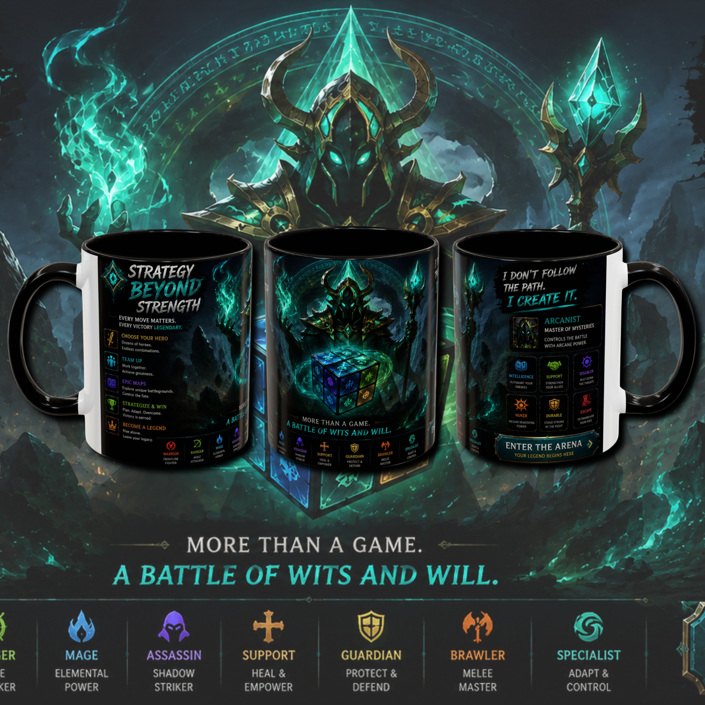 "Strategy beyond strength" two tone gaming mug.
