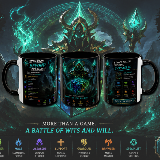 "Strategy beyond strength" two tone gaming mug.