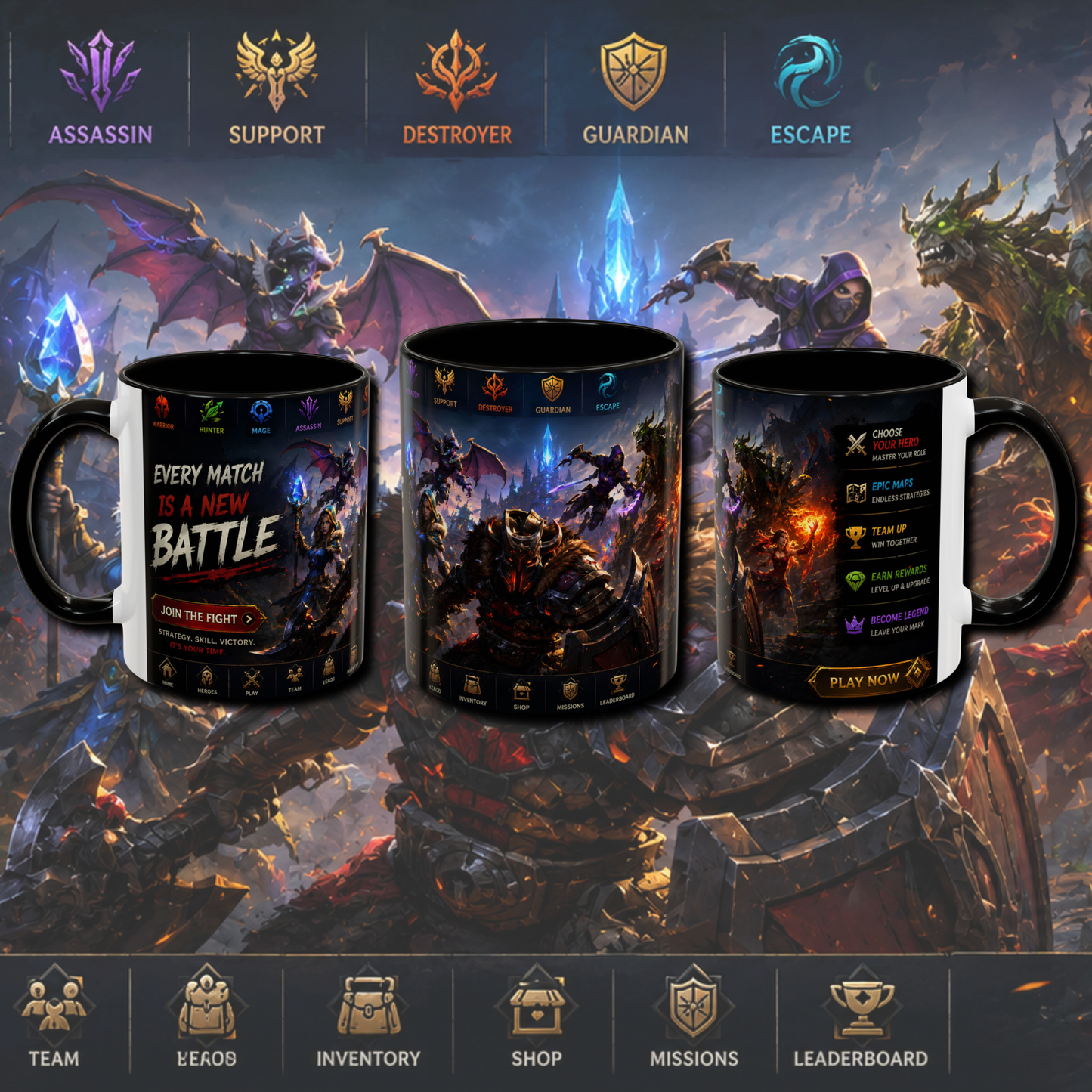 "Every match is a new battle" two tone gaming mug.