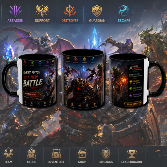 "Every match is a new battle" two tone gaming mug.