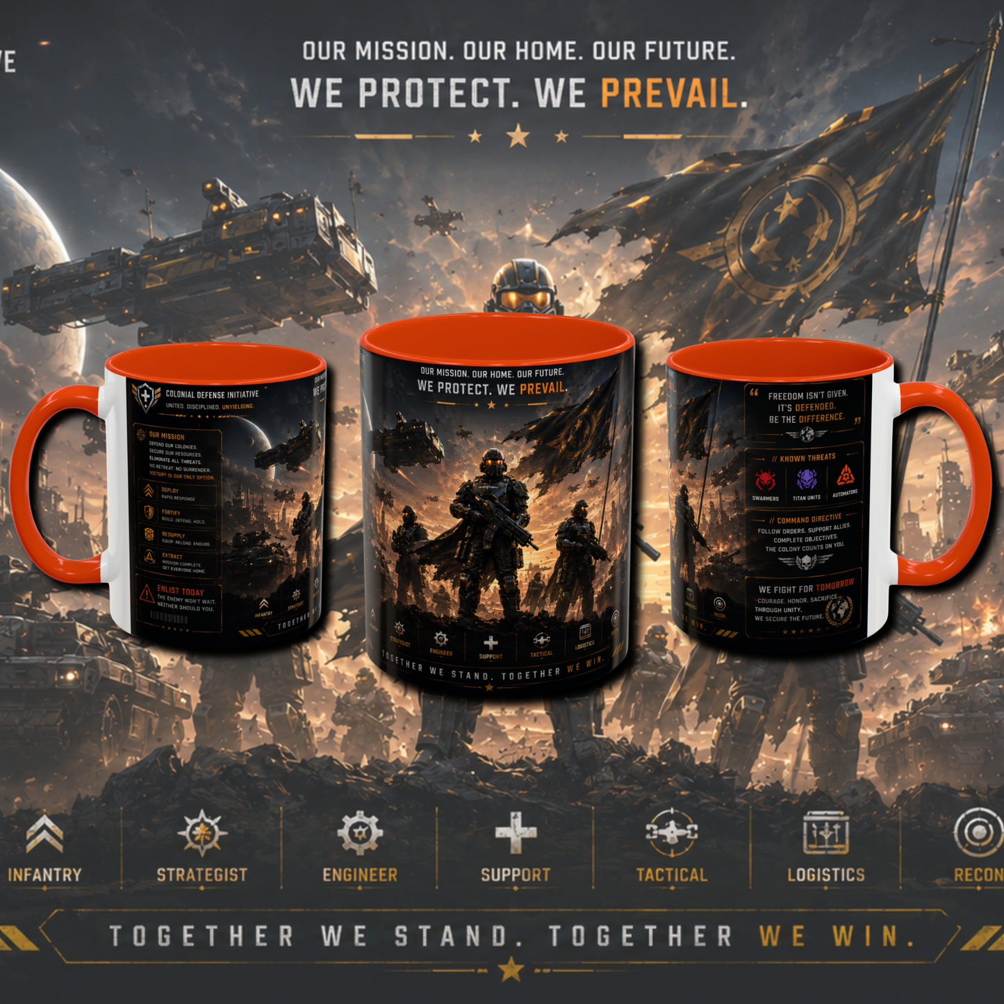 "Colonial defense" two tone gaming mug.