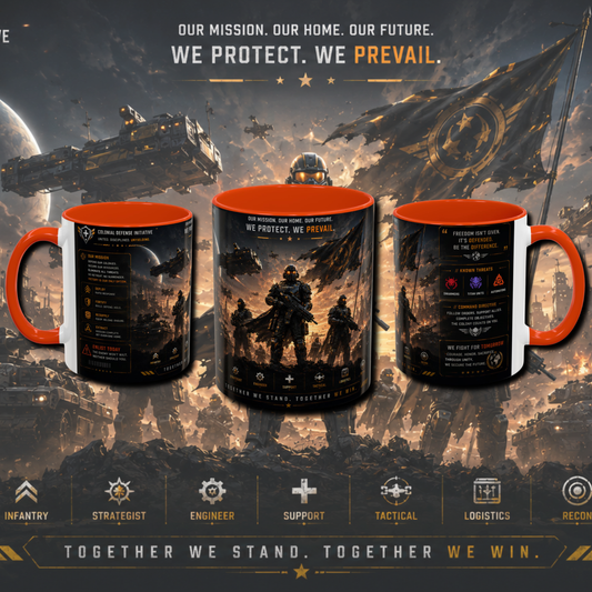 "Colonial defense" two tone gaming mug.