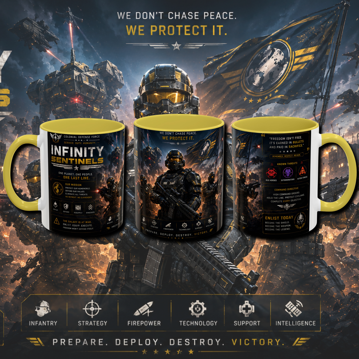 "Infinity sentinels" two tone gaming mug.
