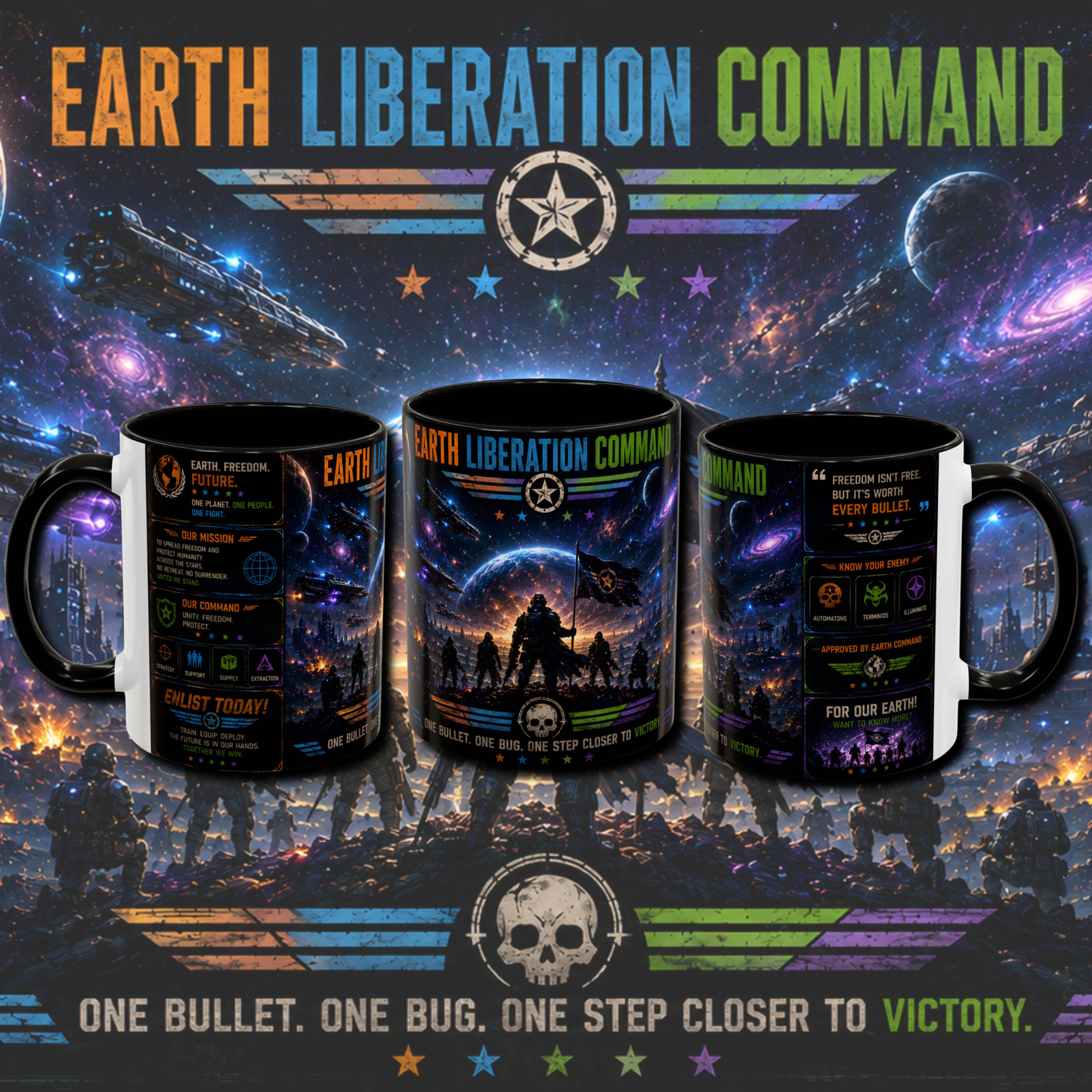 "Earth liberation command" two tone gaming mug.