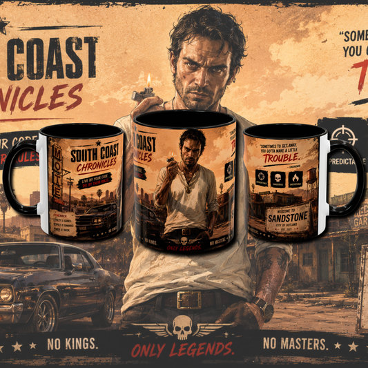 "South coast chronicles" two tone gaming mug.