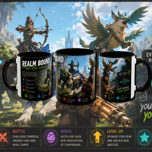 "Realm bound" two tone gaming mug.