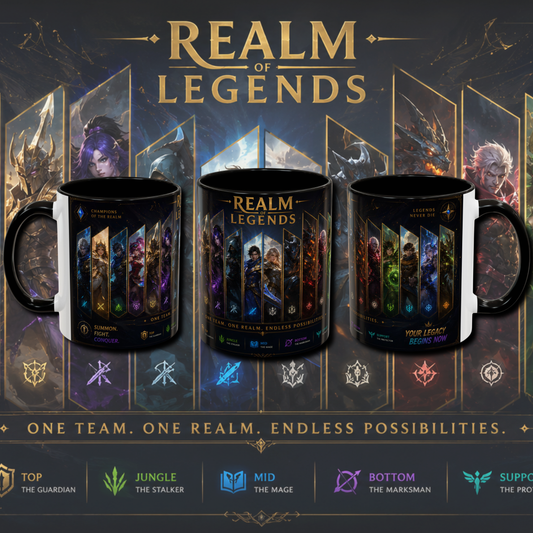 "Realm of legends" two tone gaming mug.