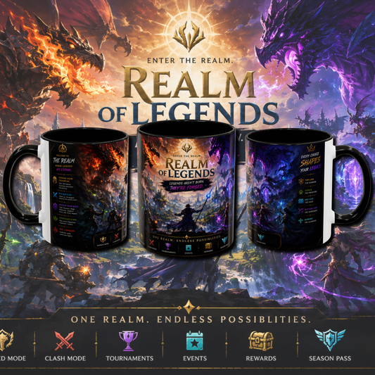 "Realm of legends" two tone gaming mug.