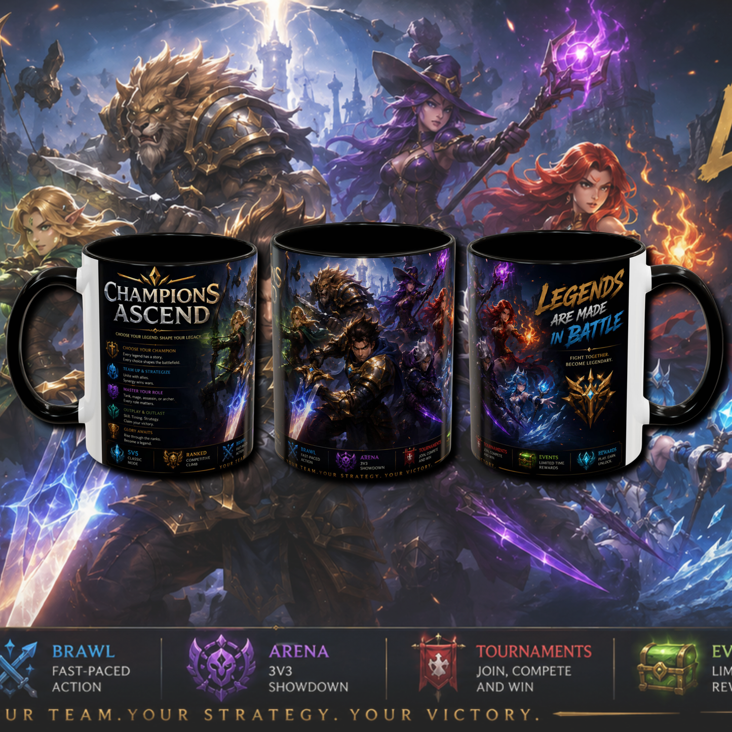 "Champions ascend" two tone gaming mug.