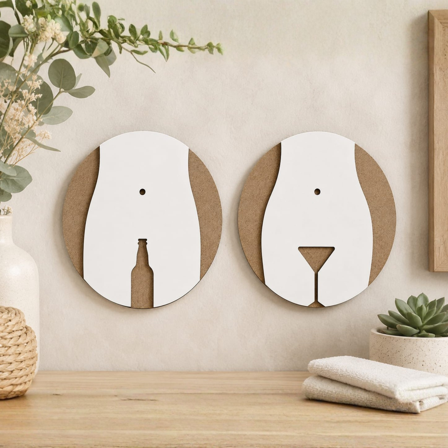 Funny MDF Bathroom Sign Set – 20cm x 20cm