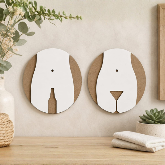 Funny MDF Bathroom Sign Set – 20cm x 20cm