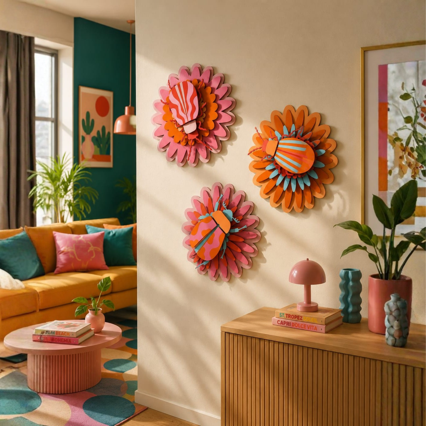 Layered Botanical Insect Wall Art.