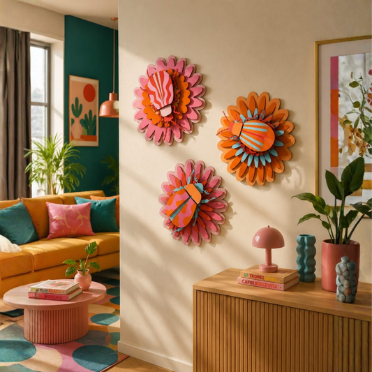 Layered Botanical Insect Wall Art.