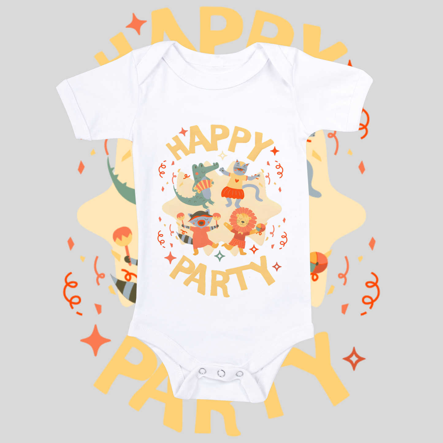 "Happy party" baby grow.