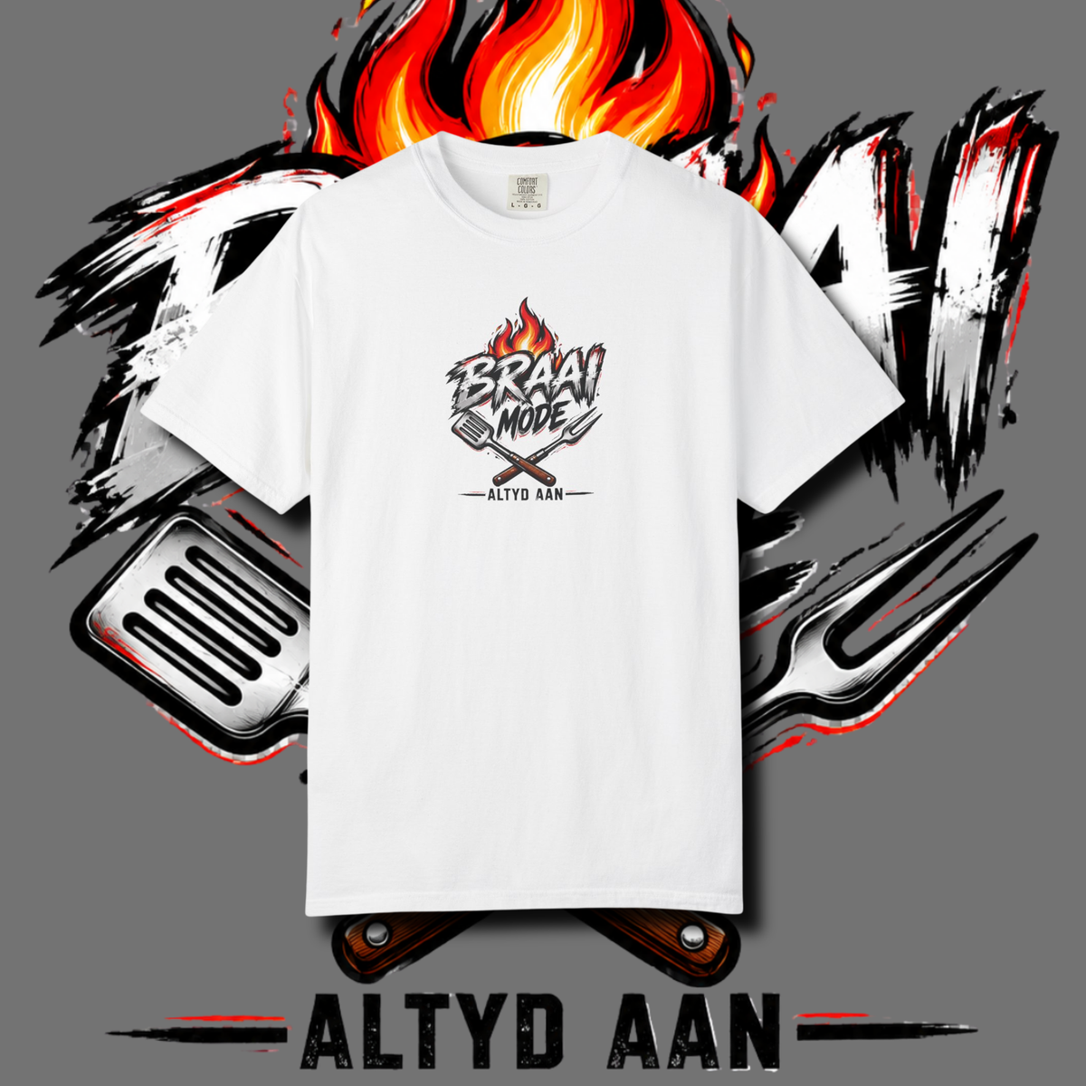Men's "nou gaan ons braai" t-shirt.