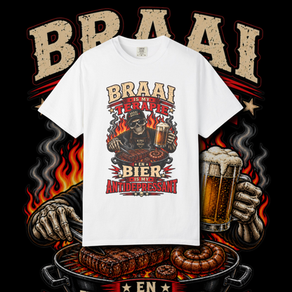 Men's "braai is my terapie" t-shirt.