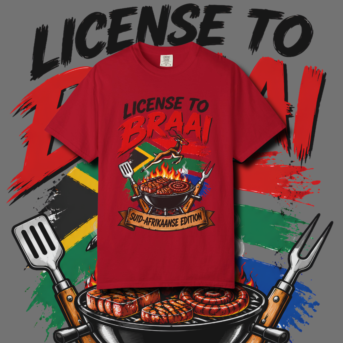 Men's "license to braai" t-shirt.