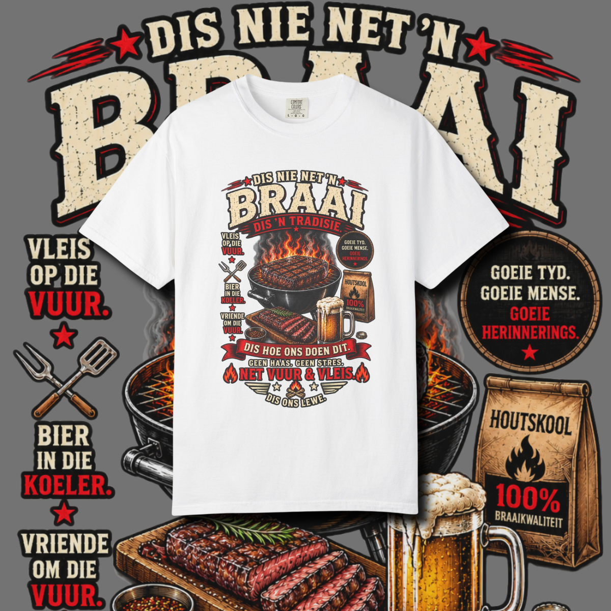 Men's "dis nie net braai nie dis n tradisie" t-shirt.