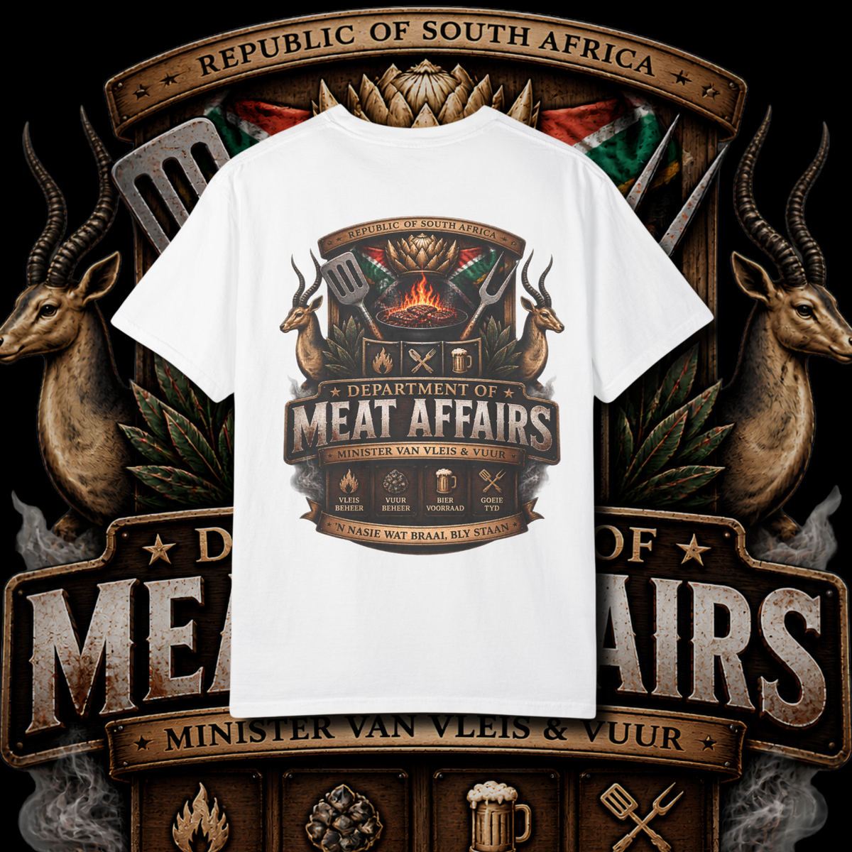 Men's "minister van vleis en vuur" t-shirt.