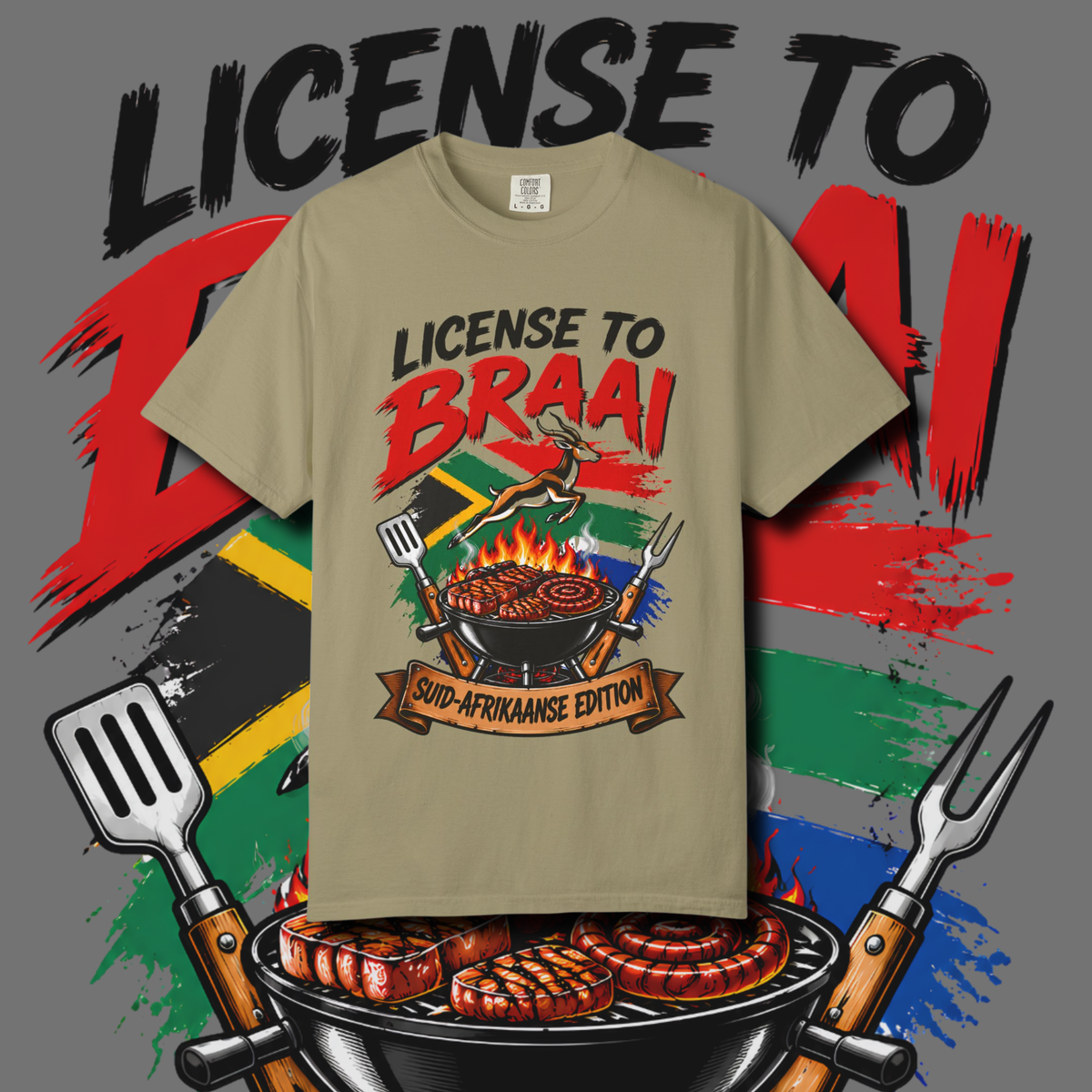 Men's "license to braai" t-shirt.
