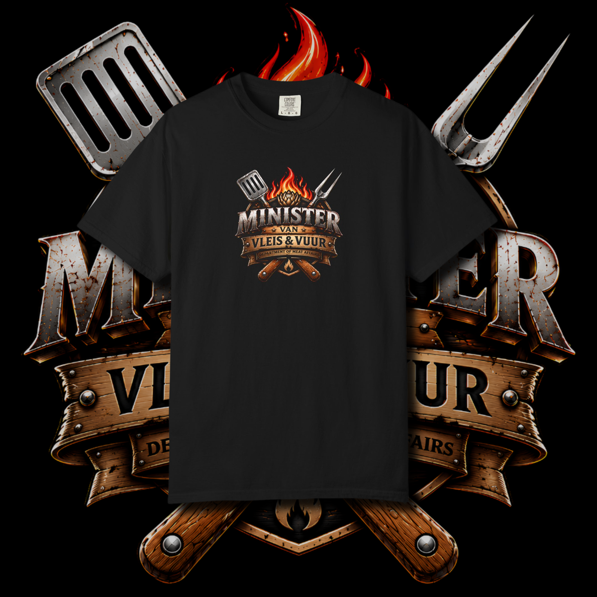 Men's "minister van vleis en vuur" t-shirt.