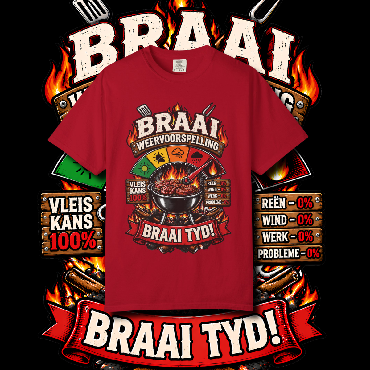 Men's "braai weervoorspelling" t-shirt.