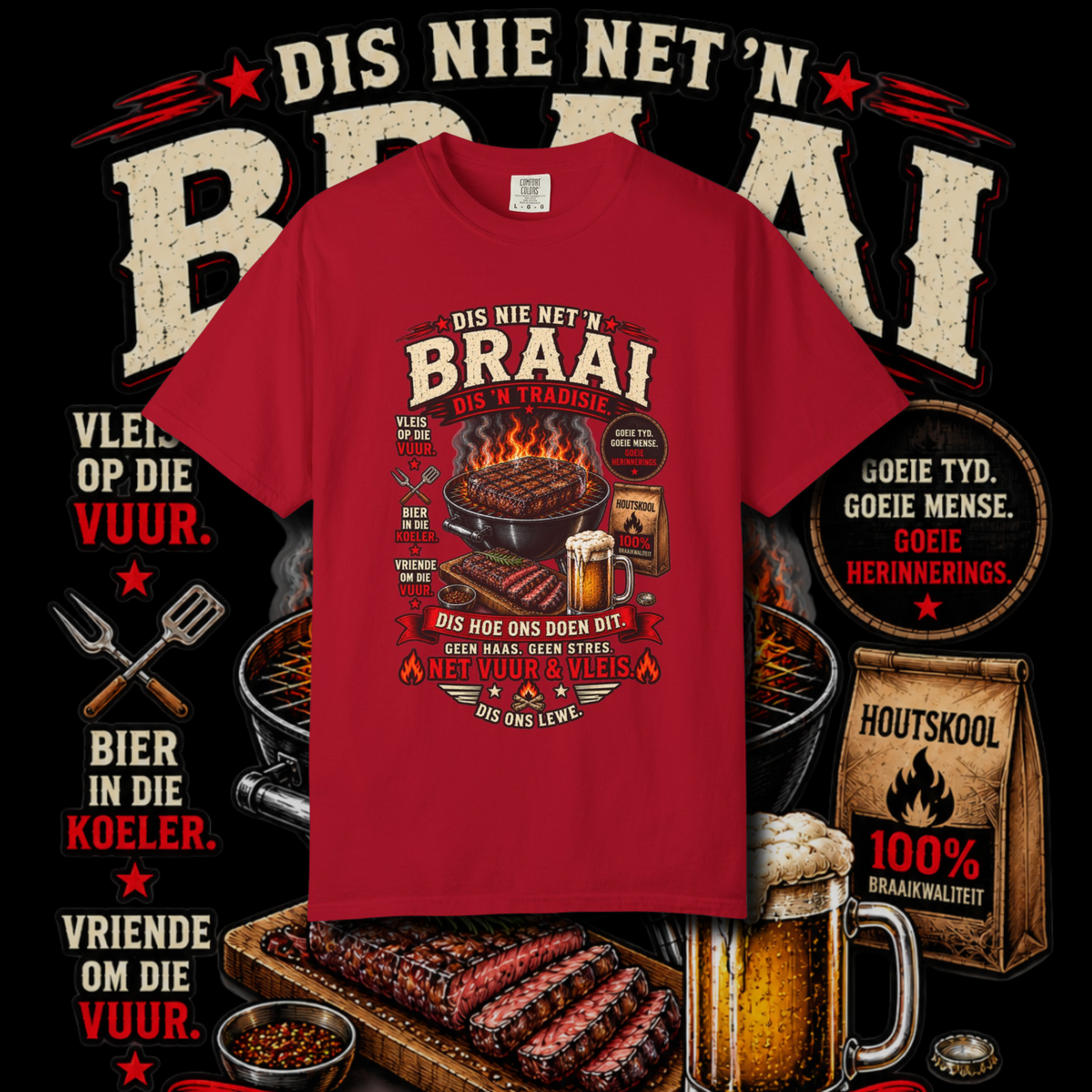 Men's "dis nie net braai nie dis n tradisie" t-shirt.