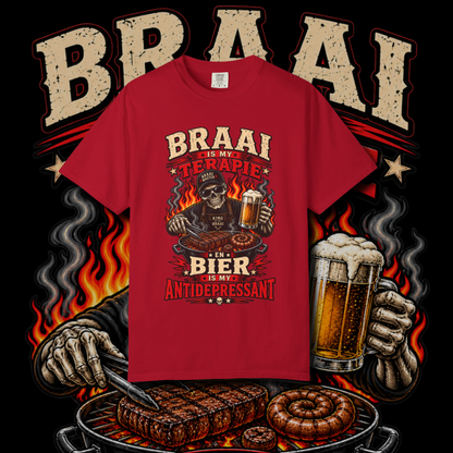 Men's "braai is my terapie" t-shirt.