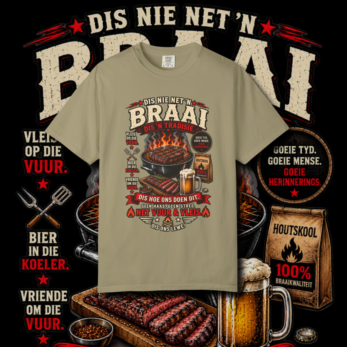 Men's "dis nie net braai nie dis n tradisie" t-shirt.