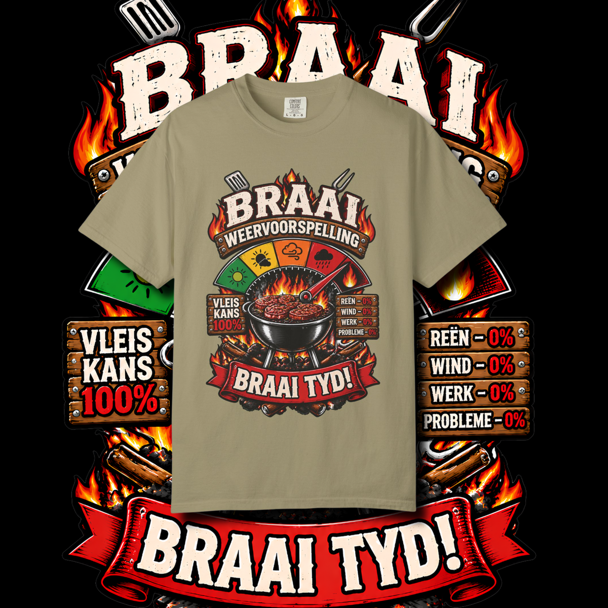 Men's "braai weervoorspelling" t-shirt.