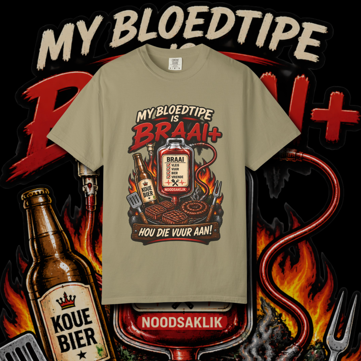 Men's "my bloedtipe is braai" t-shirt.